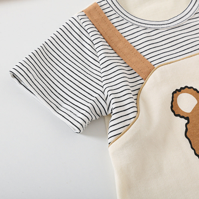 Cartoon Bear Print Baby Short Sleeve Rompers