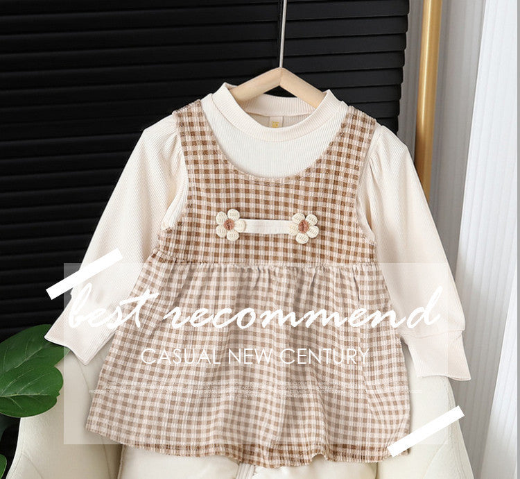 Baby Girl Round-neck Long-sleeved Dress Suit